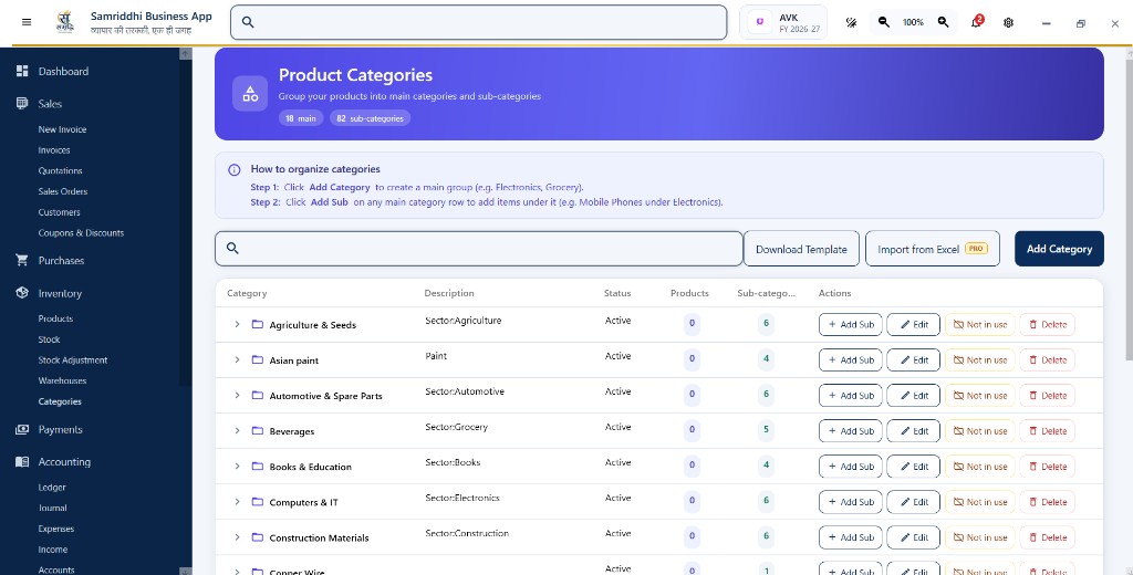 Product categories management