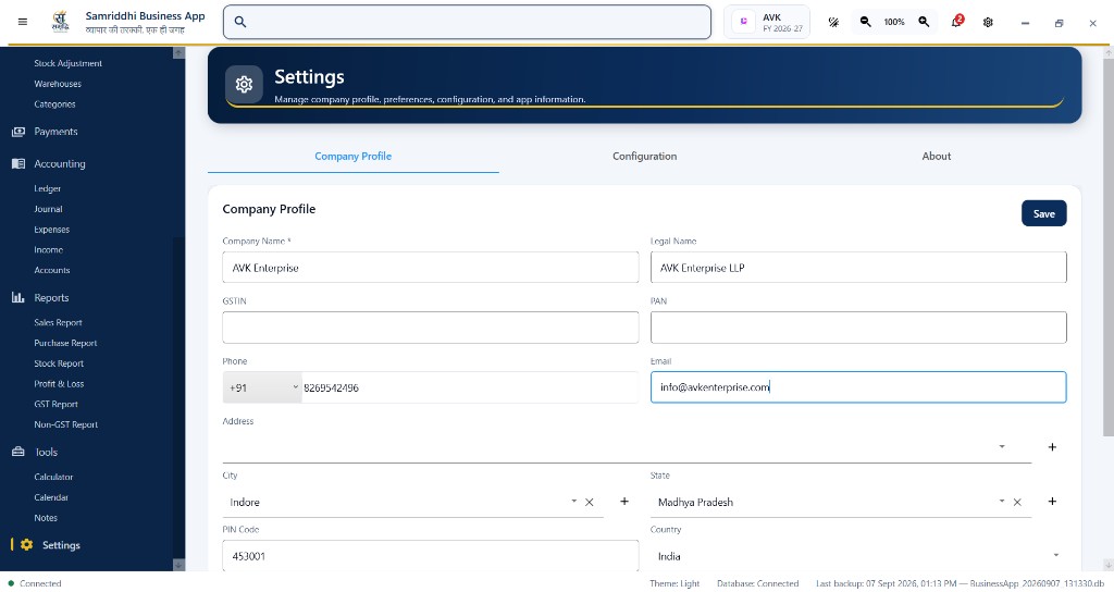 Company profile settings
